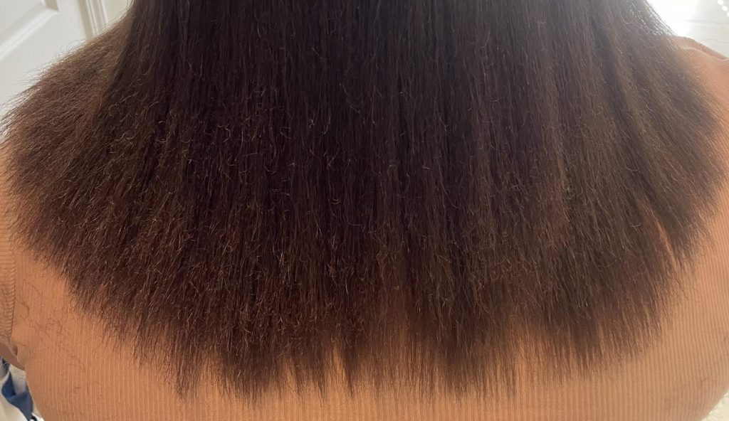 Picture of top length black hair split ends