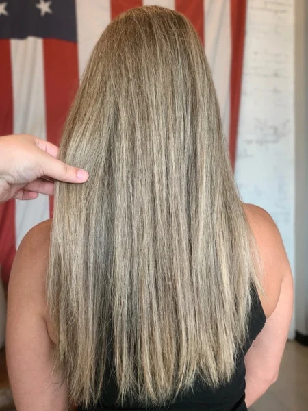 Long straight ashy blonde hair with highlights 