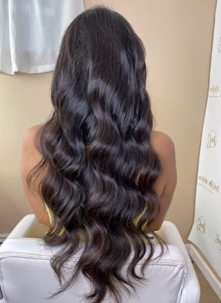 long black hair with soft brushed curls 