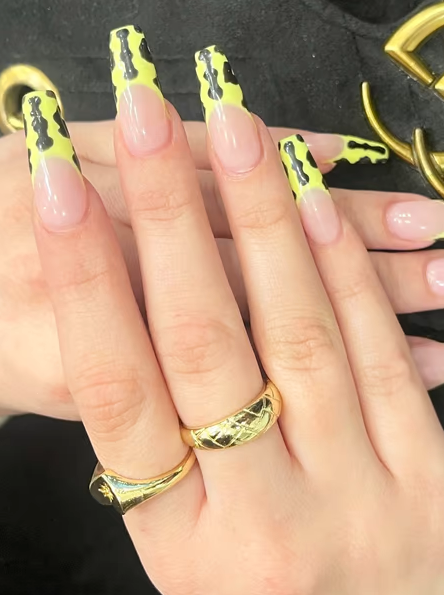 Nails with Yellow and black french tips