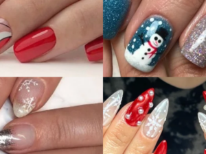 Four different holiday and Christmas manicures