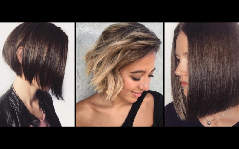 3 images of bob haircuts by Katie Malone