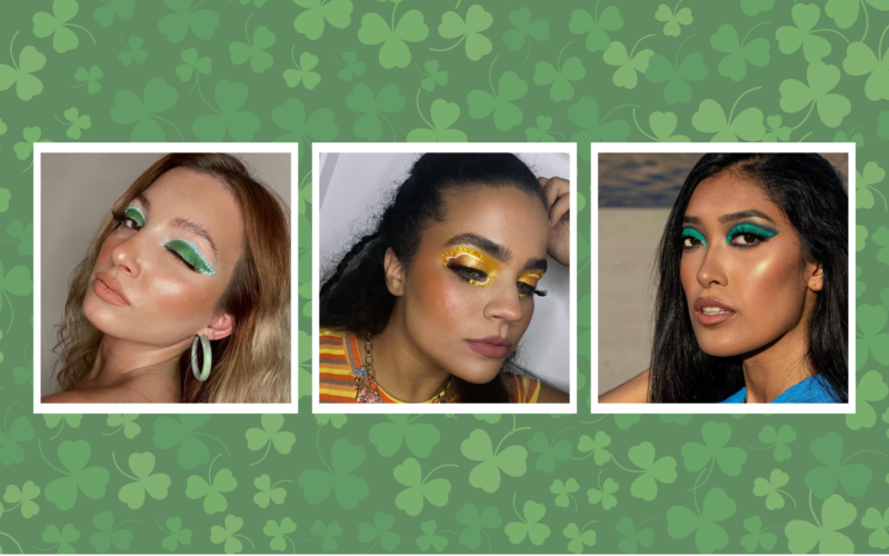 Collage of St. Patrick's Day eye makeup looks