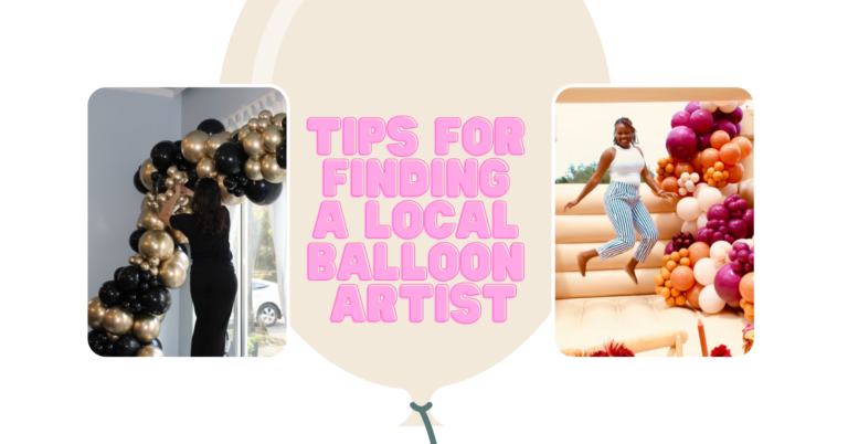 "Tips for finding a local balloon artist" text with 2 images of balloon artists