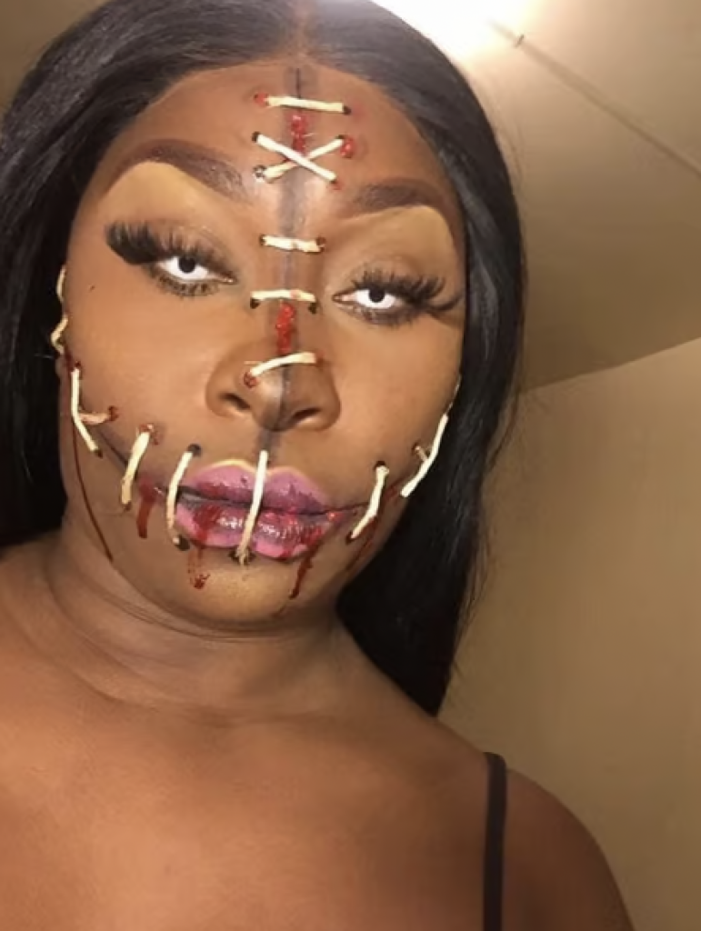Bloody Halloween Makeup with stitches on the face